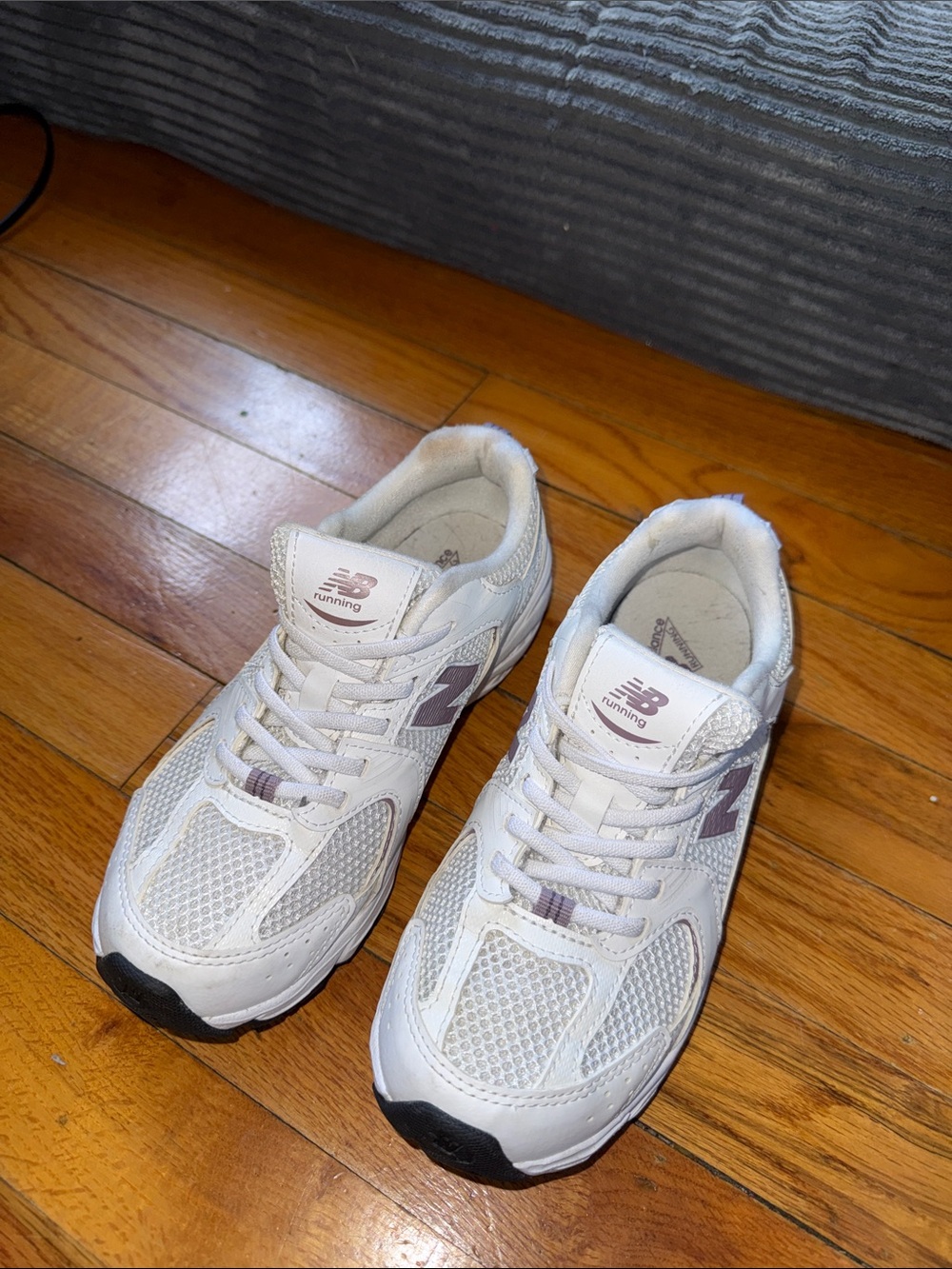 New Balance White Athletic Sneakers with Lavender Logo